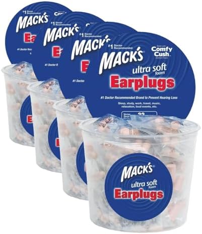 Mack's Ultra Soft Foam Earplugs, 100 Pair - 33dB Highest NRR, Comfortable Ear Plugs for Sleeping, Snoring, Travel, Concerts, Studying and Loud Noise | Made in USA (Pack of 4) by Macks