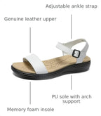 Women's Classic Flat Sandals Leather Open Toes Memory Foam One Band Ankle Strap Adjustable Slip On Shoes - Image 3