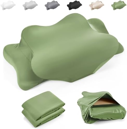 Hahafelt 2 Pcs Cooling Cervical Neck Pillowcase with Envelope Closure (Only Pillowcase) Ergonomic Pillow Case Smooth Soft Cool Case for Side Back Stomach Sleepers (Sage Green,Queen Size) by Hahafelt