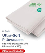 King Standard Pillow Cases - 6 Pack Pillowcases, 20" x 36" - Light Grey - Image 2