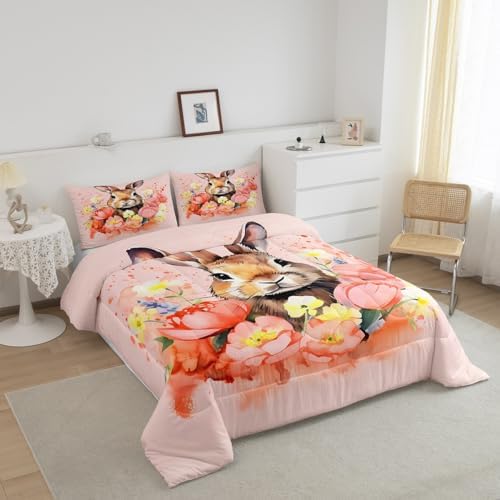 Cute Rabbit Bedding Set Floral Comforter Set for Kids Boys Girls Teens Room - Image 2