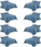 Imperial Rooms California King Quilt Bedspread Washed Blue Leaf 8-Pack by IRImperialRooms