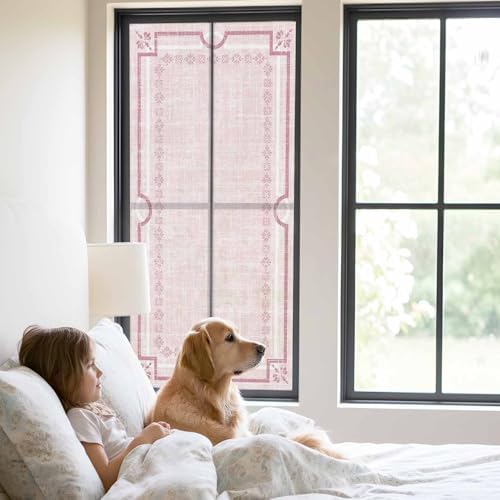 Window Privacy Film Frosted, Blush Pink Botanical Static Cling Door Window Covering, Vintage Florals Geometric Minimalist UV Blocking Windows Film for Office, Hotel, Bedroom, 29.5 x 78.7 Inches - Image 2