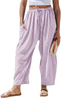 TARSE Womens Linen Wide Leg Striped Pants Casual Barrel Palazzo Harem Pants by TARSE