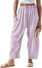 TARSE Womens Linen Wide Leg Striped Pants Casual Barrel Palazzo Harem Pants by TARSE