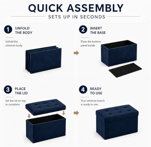 ALASDO 30 Inch Folding Storage Ottoman Bench with Hidden Storage, Velvet Storage Ottoman Foot Rest Stool, End of Bed Bench for Bedroom, Living Room, Entryway and Closet, Navy Blue - Image 5