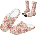 Toile de Jouy Fuzzy Slipper with Socks for Women Cozy Slipper Indoor by Baxinh