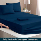 Mocassi King Size 4-Piece Bed Sheet Set - 1800 Premium Hotel Quality Microfiber 18-24 Inches Extra Deep Pocket Fitted Sheet- Luxury Soft, Breathable, Wrinkle, and Fade Resistant, Navy Blue - Image 4