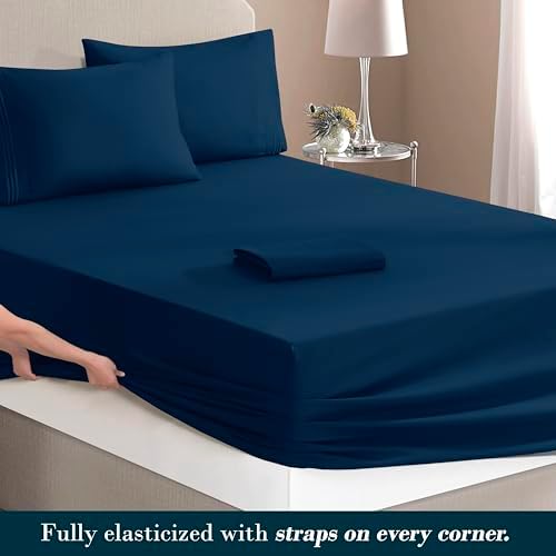 Mocassi King Size 4-Piece Bed Sheet Set - 1800 Premium Hotel Quality Microfiber 18-24 Inches Extra Deep Pocket Fitted Sheet- Luxury Soft, Breathable, Wrinkle, and Fade Resistant, Navy Blue - Image 4