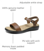 Women's Classic Flat Sandals Leather Open Toes Memory Foam One Band Ankle Strap Adjustable Slip On Shoes - Image 3