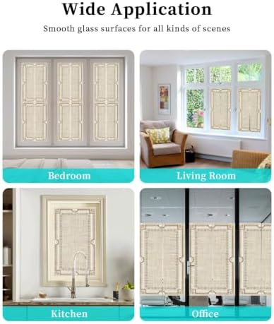 Window Privacy Film Frosted, Pale Brown Botanical Reusable Static Cling Window Tints, Vintage Florals Geometric Minimalist Heat Control Windows Films for Offices, Balcony, 29.5 x 118 Inches - Image 7