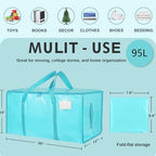 6 Pack-Extra Large Heavy Duty Moving Bags - Waterproof Storage Totes with Handles & Zippers, Foldable for College Dorm, Storage (lake blue) - Image 2