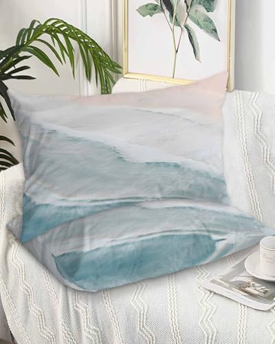 DecorLovee Summer Beach Queen Pillow Cases Set of 2 - Microfiber Bed Throw Pillow Covers, Ocean Nautical Coastal Seaside Aqua Beige Decorative Lumbar Pillow Cover with Envelope Closure for Sofa/Travel by DecorLovee