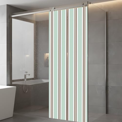 Window Privacy Film Frosted, Light Green Brown Striped Static Cling Door Window Covering, Modern Farmhouse Vertical Stripes UV Blocking Windows Film for Office, Hotel, Bedroom, 29.5 x 78.7 Inches - Image 5
