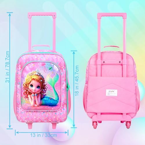 Kids Luggage for Girls 18", 2PCS Carry-on Suitcase Mermaid Set Pink - Image 4
