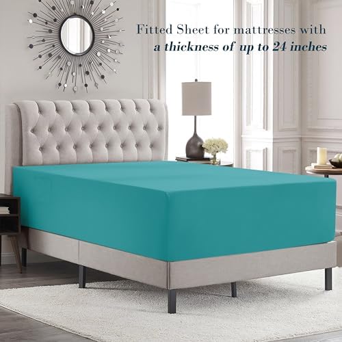 Mocassi Queen Size 4-Piece Bed Sheet Set - 1800 Premium Hotel Quality Microfiber 18-24 Inches Extra Deep Pocket Fitted Sheet- Luxury Soft, Breathable, Wrinkle, and Fade Resistant, Teal - Image 3