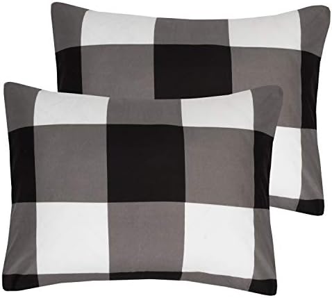 7 Piece Comforter Set Bag Solid Color All Season Soft Down Alternative Blanket & Luxurious Microfiber Bed Sheets, King, Buffalo Plaid Black/White - Image 4