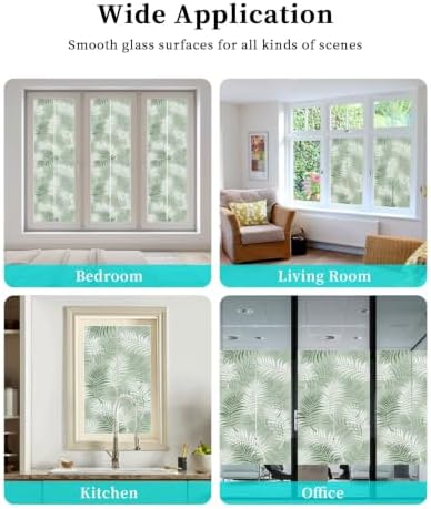 Window Privacy Film Frosted, Green Botanical Reusable Static Cling Window Tints, Summer Palm Leaves Foliage Tropical Heat Control Windows Films for Offices, Balcony, 29.5 x 118 Inches - Image 7