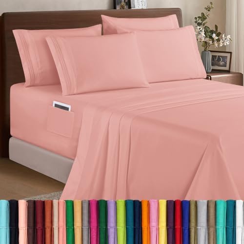 Elegant Comfort 1500 Premium Quality 6-Piece Bed Sheet Set - 18-24 Inch Extra Deep Pocket, Smart Storage Pockets, Wrinkle Free Ultra Soft 6PC Extra Deep Pocket Sheets, Full, Dusty Rose by ELEGANTCOMFORT