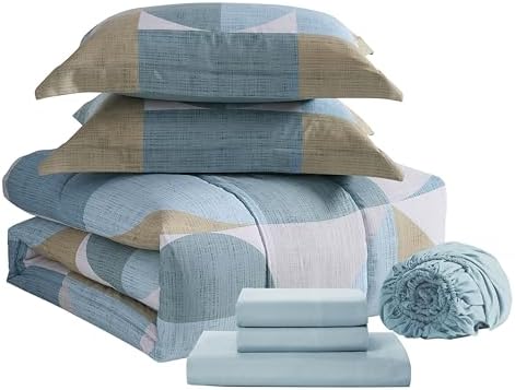 Geometric Comforter Set Full Size with Sheets Bed in a Bag – Deep Pocket Fitted Sheet with Elastic Corners, Cozy Comforter, Pillowcases & Shams – Soft Microfiber All Season Bedding – Machine Washable - Image 3