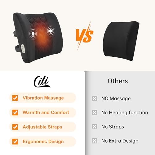 CILI Lumbar Support Pillow for Office Chair, Heated Back Support Pillow with Vibration, Back Massager for Chair, Back Rest Cushion Pillow for Desk Chair Sofa, Gifts for Mom Dad Women Men - Image 2