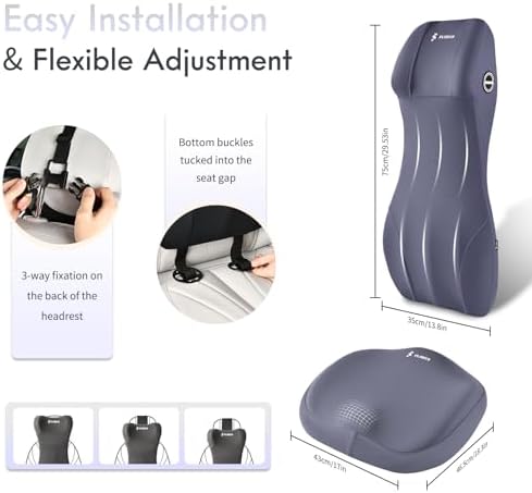 FLORICH Ergonomic Car Seat Cushion and 2-in-1 Lumbar Support Pillow Headrest Memory Foam Car Cushion Back Support Neck Pillow Driving Lumbar Seat Cushion for Truck Driver Sciatica Pain Relief, Blue - Image 6