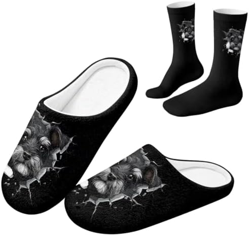 Jeiento Winter Fuzzy Slipper and Crew Socks Warm Winter Shoes Lightweight Soft Cushion House Slipper Bedroom Shoes by Jeiento