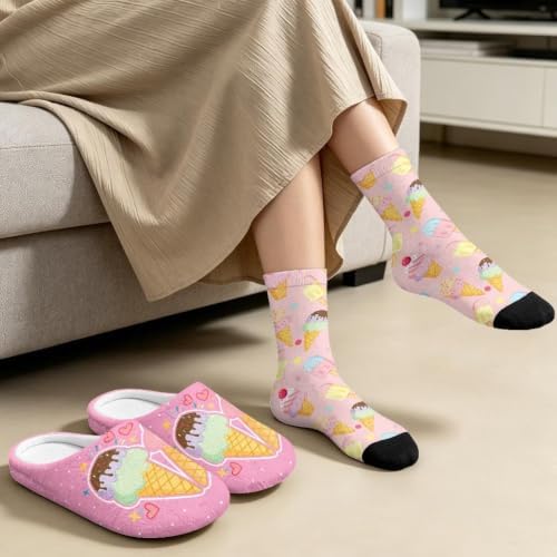 Jeiento Winter Fuzzy Slipper and Crew Socks Warm Winter Shoes Lightweight Soft Cushion House Slipper Bedroom Shoes - Image 3
