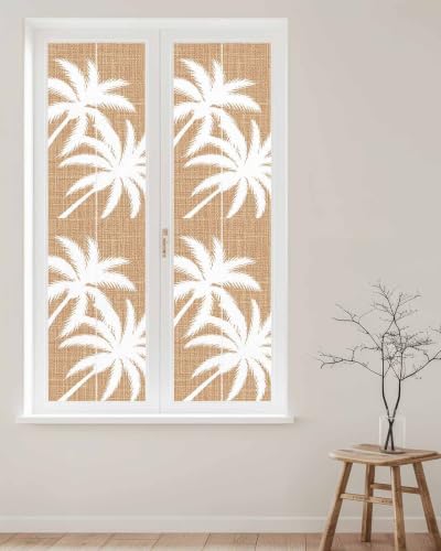 Window Privacy Film Frosted, Brown Tropical Tree Reusable Static Cling Window Tints, Summer Coastal Palm Trees Heat Control Windows Films for Offices, Balcony, 29.5 x 118 Inches - Image 2
