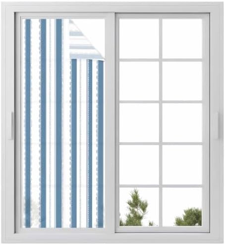 Window Privacy Film Frosted, Blue Striped Static Cling Door Window Covering, Farmhouse Vertical Stripes Geometric UV Blocking Windows Film for Office, Hotel, Bedroom, 29.5 x 78.7 Inches by Unknown