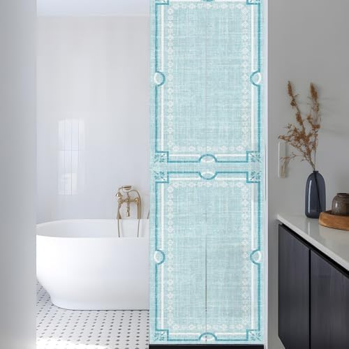 Window Privacy Film Frosted, Mint Green Botanical Reusable Static Cling Window Tints, Vintage Florals Geometric Minimalist Heat Control Windows Films for Offices, Balcony, 29.5 x 118 Inches - Image 3