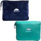 BlueHills Premium Soft Travel Blanket Pillow Value Pack Set of 2 Airplane Flight Blanket Throw in Carry Case, Luggage Belt & Backpack Clip Travel Must Haves for Frequent Flyers, Navy Blue & Teal Green by BlueHills
