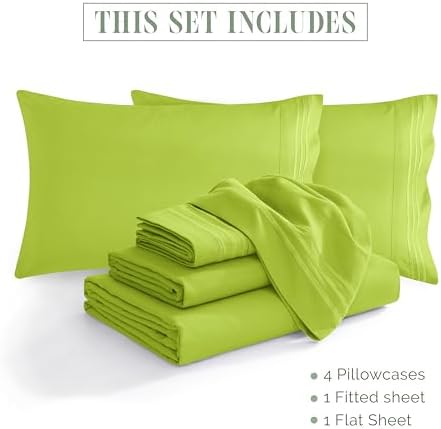 Elegant Comfort Luxury Soft 1500 Premium Hotel Quality Microfiber Wrinkle and Fade Resistant Cozy 6-Piece Bedding Set, Easy All Around Elastic Fitted Sheet, Deep Pocket, Queen, Lime - Image 4
