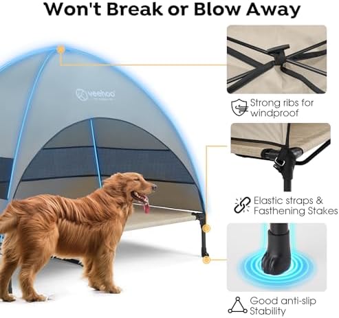 Veehoo Outdoor Dog Bed with Canopy, Cooling Elevated Dog Shade for Outside - Image 5