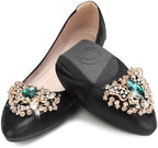 KUNWFNIX Women Ballet Flats Rhinestone Wedding Ballerina Shoes Foldable Sparkly Comfort Slip on Flat Shoes by KUNWFNIX