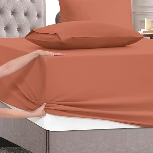 Mocassi Full Size 4-Piece Bed Sheet Set - 1800 Premium Hotel Quality Microfiber 18-24 Inches Extra Deep Pocket Fitted Sheet- Luxury Soft, Breathable, Wrinkle, and Fade Resistant, Coral - Image 5