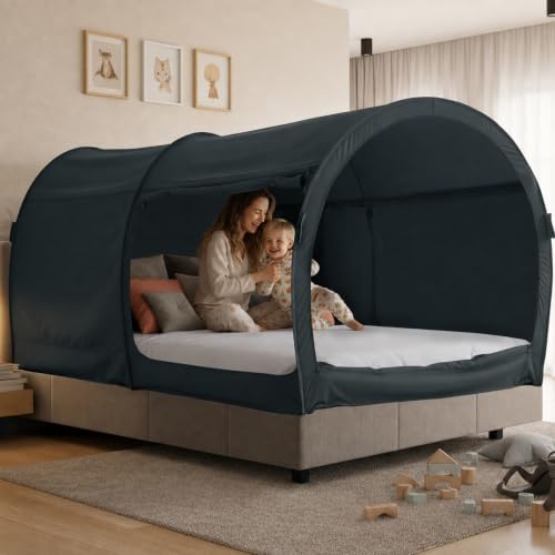 LEEDOR® Bed Tent Dream Tent Bed Canopy Shelter Cabin Sleeping Tent Indoor Bed Curtain Pop Up Privacy Warm Breathable with 4 Doors Twin/Full/Queen for Kids and Adult (Mattress Not Included) by LEEDOR