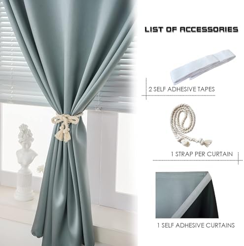 AJAZZ Self Adhesive Curtains 100% Blackout Shades Window Cover Sticky Curtain Portable Easy Open Black Out Curtains for Bedroom Living Room No Drilling (Silver Grey, 47" W x 96" L 1 Panel) - Image 2