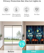 Window Privacy Film Frosted, Halloween Static Cling Door Window Covering, Blue Spooky Pumpkin Ghost Moonlight Castle UV Blocking Windows Film for Office, Hotel, Bedroom, 29.5 x 78.7 Inches - Image 6