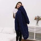 Chunky Knit Throw Blanket Chenille Yarn Soft Cozy Bulky Knitted Blanket for Sofa Bed Chair Large Hand Made Boho Home Decor Navy Blue 48x70 - Image 2