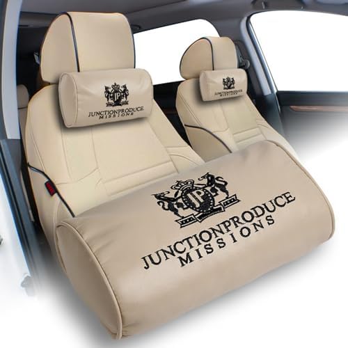 W-POWER 4PCS Junction Produce JDM Car Neck Pillow Headrest + JP VIP Embroidery Car Seat Belt Cover Set (Beige) - Image 2