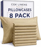 Standard Pillow Cases - 8 Pack Pillowcase Covers, 20" x 26" - Heathered Tan by CGKUnlimited