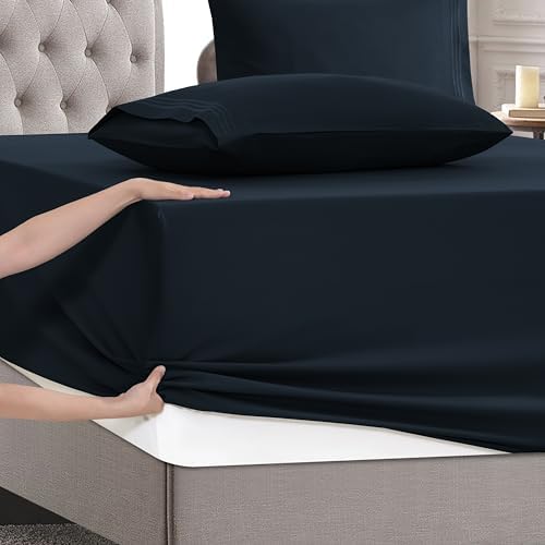 Mocassi Twin Size 4-Piece Bed Sheet Set - 1800 Premium Hotel Quality Microfiber 18-24 Inches Extra Deep Pocket Fitted Sheet- Luxury Soft, Breathable, Wrinkle, and Fade Resistant, Black - Image 5