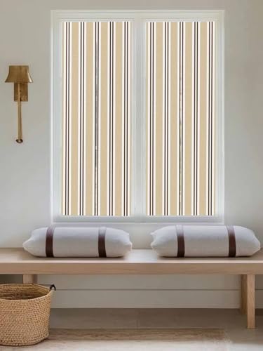 Window Privacy Film Frosted, Beige Striped Reusable Static Cling Window Tints, Modern Farmhouse Vertical Stripes Heat Control Windows Films for Offices, Balcony, 29.5 x 118 Inches - Image 5