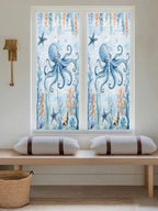 Window Privacy Film Frosted, Coastal Octopus Reusable Static Cling Window Tints, Blue Ocean Coral Summer Beach Seaweed Heat Control Windows Films for Offices, Balcony, 29.5 x 118 Inches - Image 5
