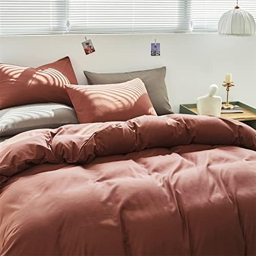 Luxlovery Brick Red Comforter Set Full Dark Rust Bedding Comforter Set Full Solid Blackish Red Soft Breathable Blanket Quilts 3 Piece Bedding Set Women Men Adults Teens - Image 4