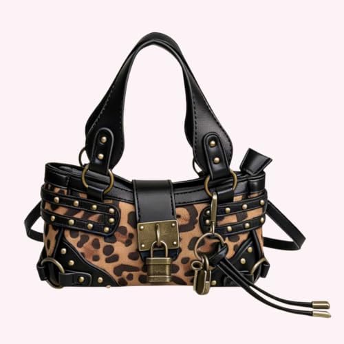 Women PU Leather Retro Lock Design Handbag with Removable Strap - Image 3