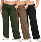HLTPRO 3 Pack Plus Size Wide Leg Lounge Pants for Women with Pockets by HLTPRO