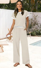 WIHOLL Two Piece Sets for Women Summer Spring Outfits Travel Cruise Resort Wear 2026 Beach Vacation Palazzo Pants Set - Image 2