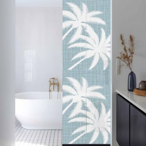 Window Privacy Film Frosted, Blue Grey Tropical Tree Reusable Static Cling Window Tints, Summer Coastal Palm Trees Heat Control Windows Films for Offices, Balcony, 29.5 x 118 Inches - Image 3